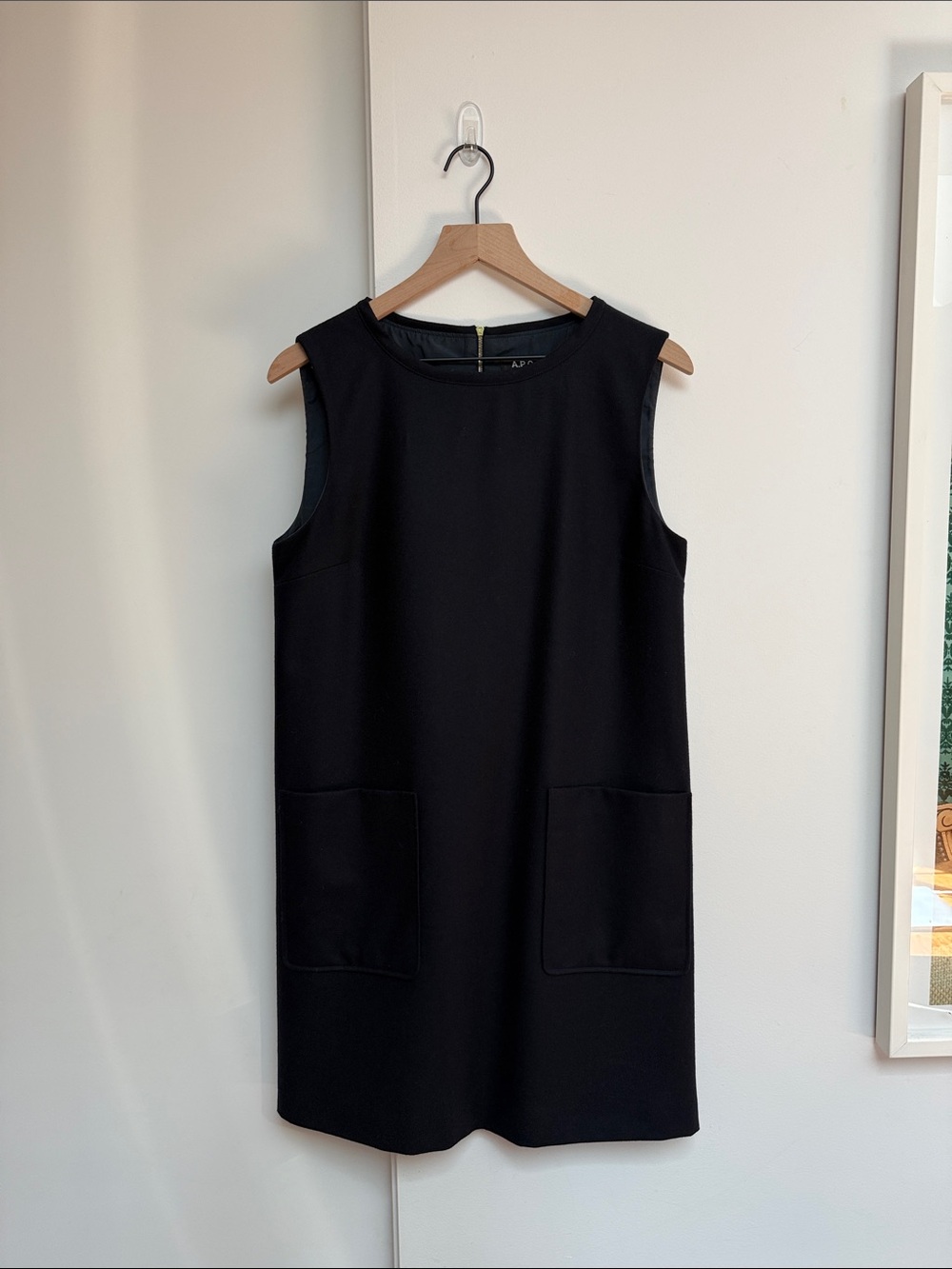 A.P.C. Navy Sleeveless Shift Dress with Patch Pockets